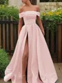 A-line Glam Off-the-Shoulder Sleeveless Sweep Train Satin Corset Prom Dress With Sequins