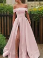 A-line Glam Off-the-Shoulder Sleeveless Sweep Train Satin Corset Prom Dress With Sequins