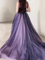 A-line Princess Strapless Sleeveless Court Train Classic Tulle Prom Dress With Applique