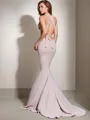 Graceful Trumpet/Mermaid V-Neck Sleeveless Sweep Train Stretch Crepe Prom Dress With Sash