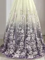 Modest A-line Princess V-Neck Sleeveless Floor-Length Tulle Prom Dress With Applique