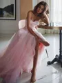 A-line Princess Sweetheart Sleeveless Sweep Train Subtle Tulle Prom Dress With Ruffles