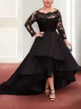 A-line Bateau Long Sleeves Asymmetrical Satin Timeless Prom Dress With Lace