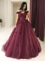 Ball-Gown Princess Off-the-Shoulder Ethereal Sleeveless Floor-Length Tulle Prom Dress With Applique