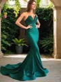 Trumpet/Mermaid V-Neck Sleeveless Fitted Court Train Stretch Crepe Prom Dress