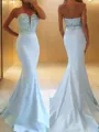 Trumpet/Mermaid Sweetheart Sleeveless Sweep Train Curvaceous Satin Corset Prom Dress With Beading