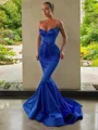 Trumpet/Mermaid Spaghetti Straps Sleeveless Sweep Train Dramatic Silk like Satin Prom Dress