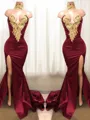 Sophisticated Trumpet/Mermaid Sweetheart Sleeveless Sweep Train Satin Prom Dress With Applique