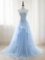 A-line Princess Unique Sweetheart Sleeveless Sweep Train Tulle Corset Prom Dress