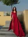 A-line Off-the-Shoulder Pretty Long Sleeves Sweep Train Jersey Prom Dress With Slit