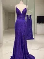 Sheath/Column sparking V-Neck Sleeveless Sweep Train Sequins Prom Dress
