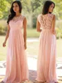 A-line Scoop Sleeveless Floor-Length Modest Chiffon Prom Dress With Applique