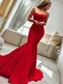 Trumpet/Mermaid Strapless Sleeveless Svelte Court Train Satin Prom Dress With Ruffles