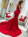 Trumpet/Mermaid Strapless Sleeveless Svelte Court Train Satin Prom Dress With Ruffles