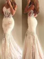 Trumpet/Mermaid Sweetheart Sleeveless Sweep Train Exquisite Tulle Corset Prom Dress With Lace