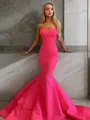 Trumpet/Mermaid Strapless Sleeveless Sweep Train Satin Captivating Prom Dress