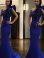 Trumpet/Mermaid One-Shoulder Sleeveless Sweep Train Curvaceous Stretch Crepe Prom Dress With Ruffles