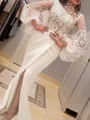 Trumpet/Mermaid High Neck Long Sleeves Sweep Train Alluring Stretch Crepe Prom Dress With Slit