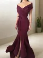 Trumpet/Mermaid Off-the-Shoulder Sleeveless Floor-Length Seductive Stretch Crepe Prom Dress With Slit