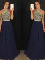 A-line Elegant Halter Sleeveless Floor-Length Chiffon Prom Dress With Beading