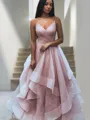 A-line Spaghetti Straps Sleeveless Floor-Length Chic Tulle Prom Dress With Ruffles
