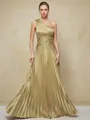 Charming A-line One-Shoulder Sleeveless Floor-Length Silk like Satin Prom Dress With Hand-Made Flower