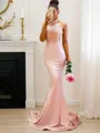 Trumpet/Mermaid Halter Sleeveless Sweep Train Captivating Charmeuse Prom Dress With Lace
