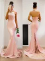 Trumpet/Mermaid Halter Sleeveless Sweep Train Captivating Charmeuse Prom Dress With Lace