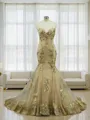 Trumpet/Mermaid Sweetheart Sleeveless Sweep Train Fitted Tulle Prom Dress With Sequins