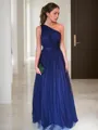 A-line Princess Delicate One-Shoulder Sleeveless Floor-Length Tulle Prom Dress With Ruffles