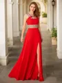 A-line Scoop Balanced Sleeveless Floor-Length Chiffon Prom Dress With Slit