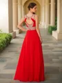 A-line Scoop Balanced Sleeveless Floor-Length Chiffon Prom Dress With Slit