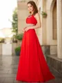 A-line Scoop Balanced Sleeveless Floor-Length Chiffon Prom Dress With Slit