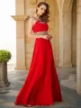 A-line Scoop Balanced Sleeveless Floor-Length Chiffon Prom Dress With Slit