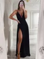 Stunning A-line V-Neck Sleeveless Floor-Length Stretch Crepe Prom Dress