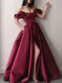 A-line Off-the-Shoulder Dreamy Sleeveless Floor-Length Satin Prom Dress With Sash