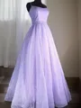 A-line Princess Spaghetti Straps Sleeveless Floor-Length Pretty Tulle Prom Dress With Ruffles