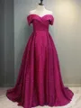 Ball-Gown Off-the-Shoulder Luminescent Sleeveless Sweep Train Sequins Prom Dress With Ruffles