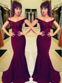 Trumpet/Mermaid Curvaceous Off-the-Shoulder Sleeveless Sweep Train Silk like Satin Prom Dress With Lace