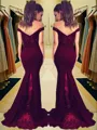 Trumpet/Mermaid Curvaceous Off-the-Shoulder Sleeveless Sweep Train Silk like Satin Prom Dress With Lace