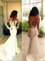 Trumpet/Mermaid Scoop Long Sleeves Sweep Train Chiffon Dramatic Prom Dress With Applique