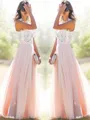 A-line Jewel Sleeveless Floor-Length Chiffon Simple Prom Dress With Lace