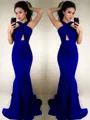 Sheath/Column Halter Sleeveless Sweep Train Graceful Satin Prom Dress With Ruched