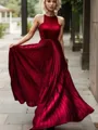 A-line Halter Sleeveless Trendy Floor-Length Silk like Satin Prom Dress With Ruched