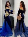 Trumpet/Mermaid Off-the-Shoulder Long Sleeves Sweep Train Sensual Velvet Prom Dress