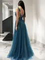 A-line Princess V-Neck Sleeveless Floor-Length Fashion Tulle Prom Dress With Applique