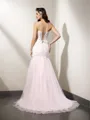 Trumpet/Mermaid Spaghetti Straps Sleeveless Chapel Train Enchanting Tulle Corset Prom Dress With Slit