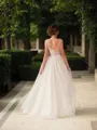 Unique A-line Scoop Short Sleeves Floor-Length Open Back Organza Prom Dress With Slit