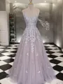 A-line Princess V-Neck Sleeveless Floor-Length Charming Tulle Prom Dress