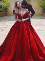 Ball-Gown Gorgeous Off-the-Shoulder Sleeveless Sweep Train Satin Prom Dress With Ruffles